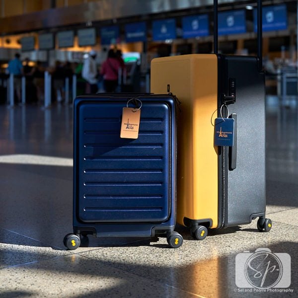 2 suitcases at the airport
