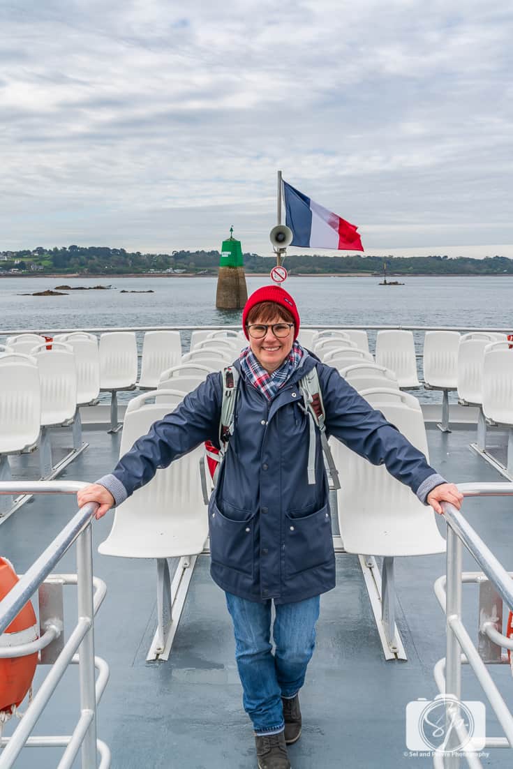 Andi on the ferry back from Ile de Brehat Brittany France