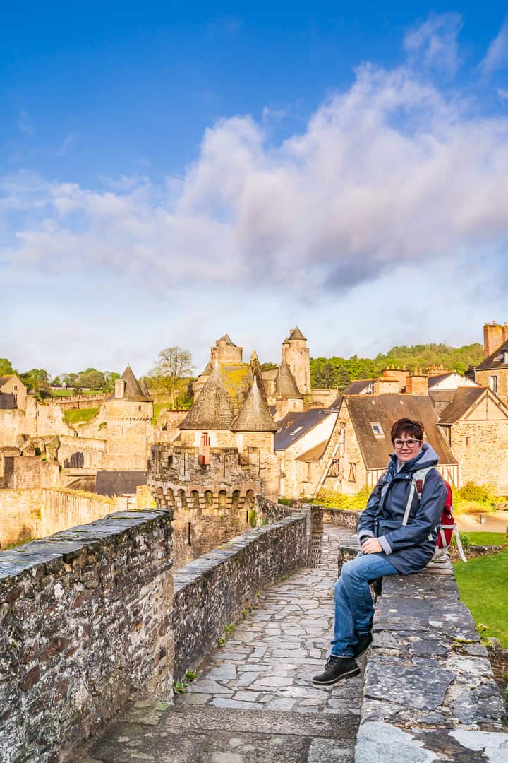Andi on the ramparts around the Chateau de Fougeres - Fougeres France