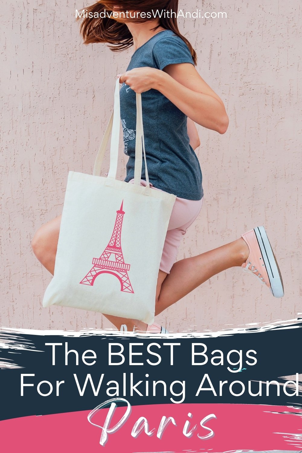 The Best Bags for Walking Around Paris girl jumping with tote bag