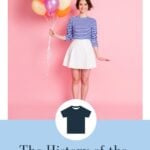 woman in blue and white striped shirt and white skirt