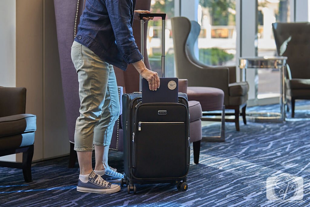 Inside the Kimpton Tryon Park Hotel lobby with Level8 Capture Carry on
