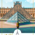 Male standing in front of pyramid at the louvre in Paris