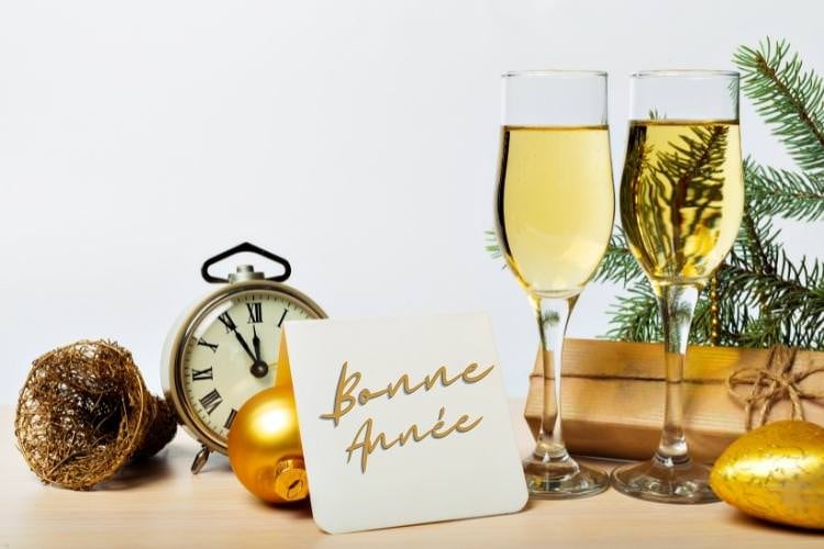 New years decor with bonne annee card