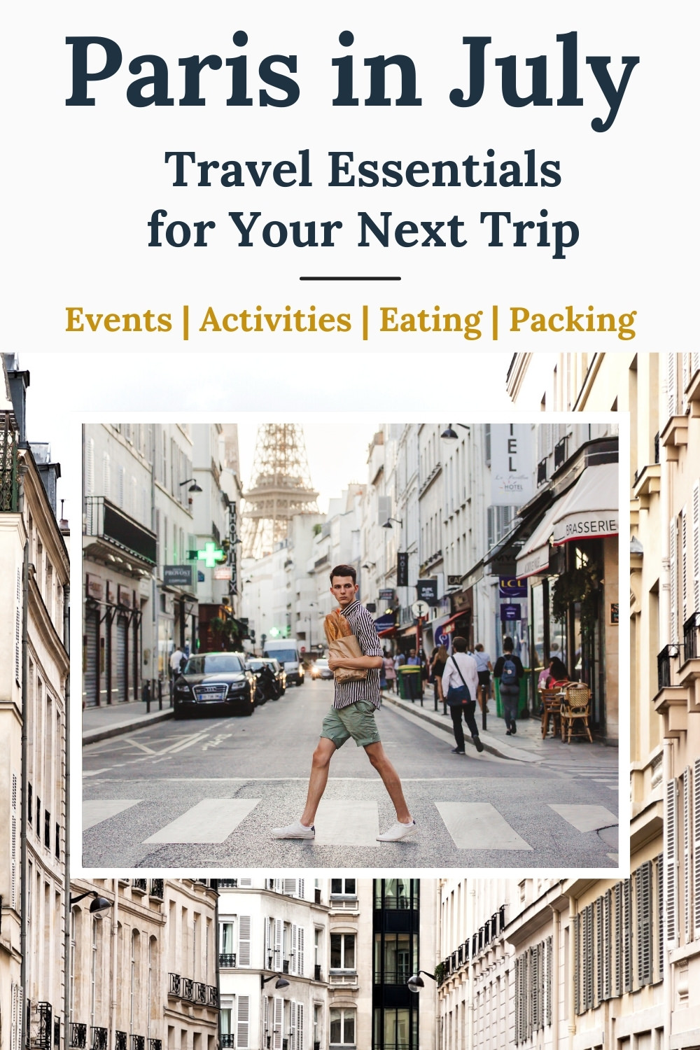 Paris in July boy crossing the street in Paris