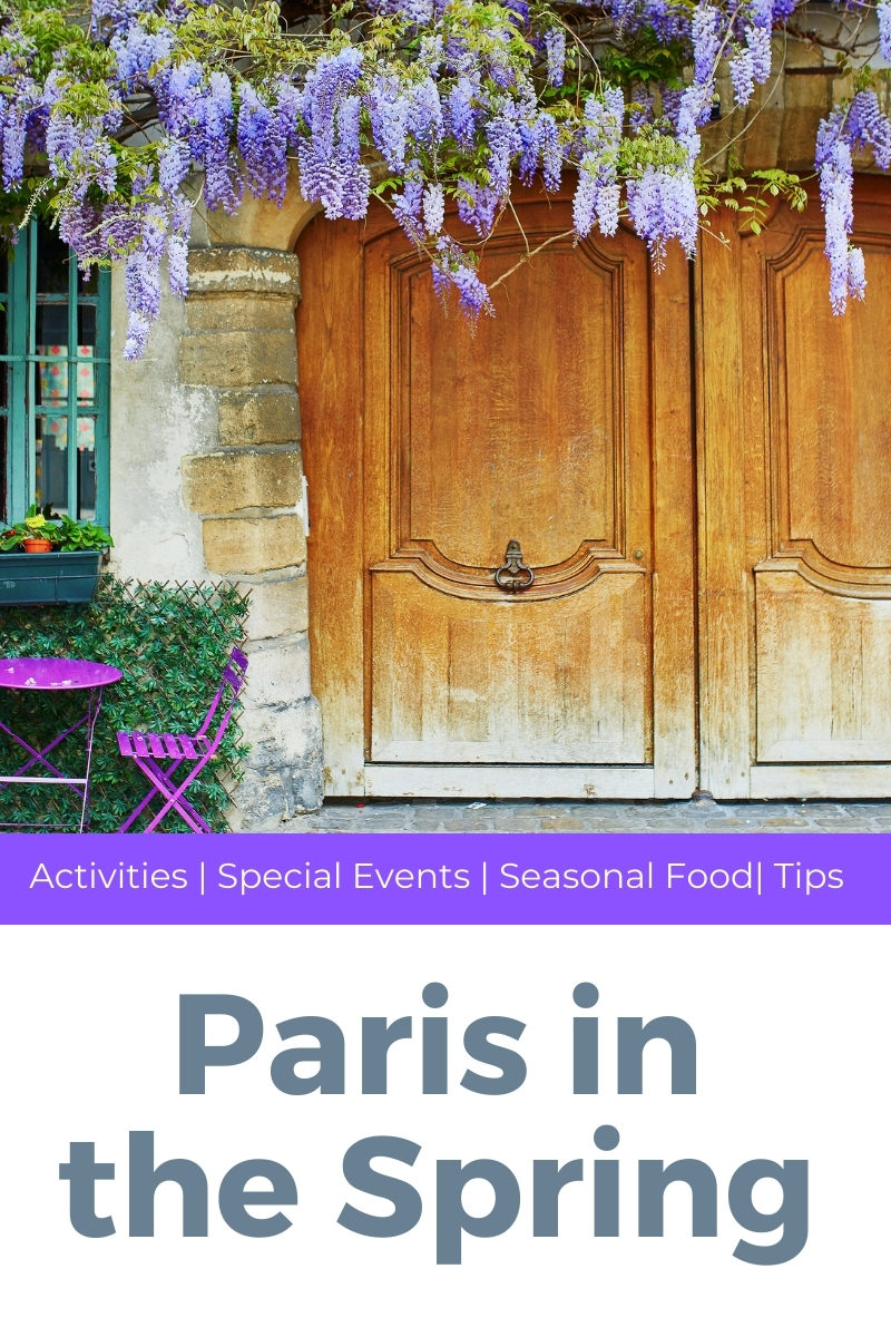 Paris in Spring spring flowers in front of a door in Paris