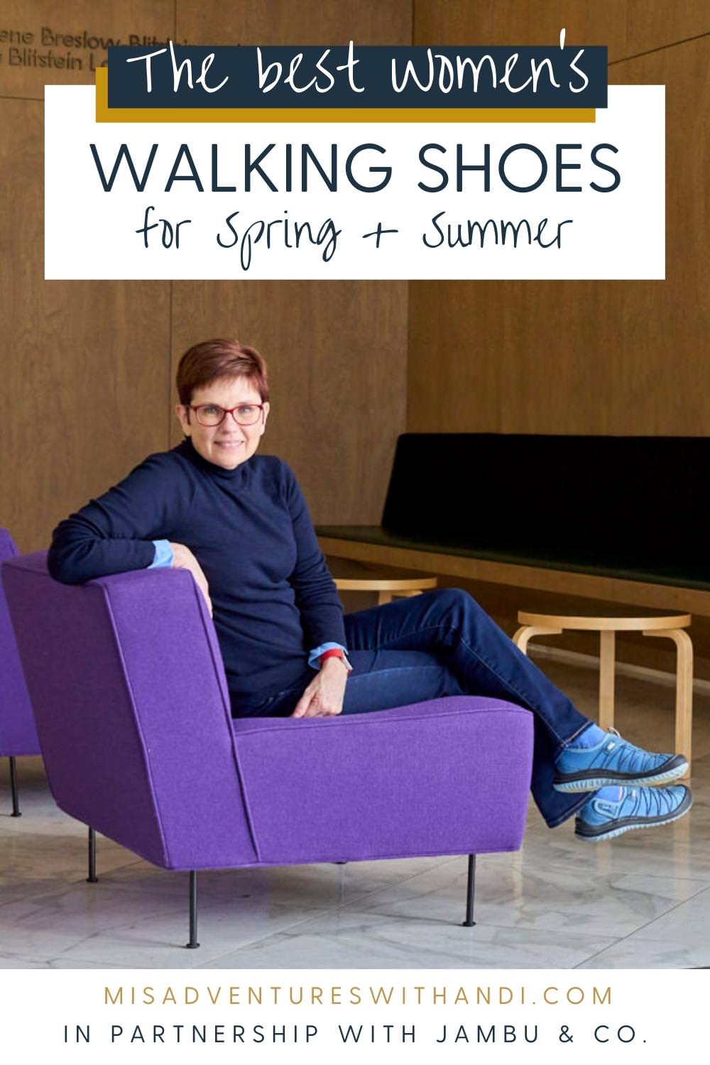 The Best Women's Walking Shoes for Spring and Summer Andi in her Jambu Maple Eco-Vegan inside Museum of Contemporary Art in Chicago