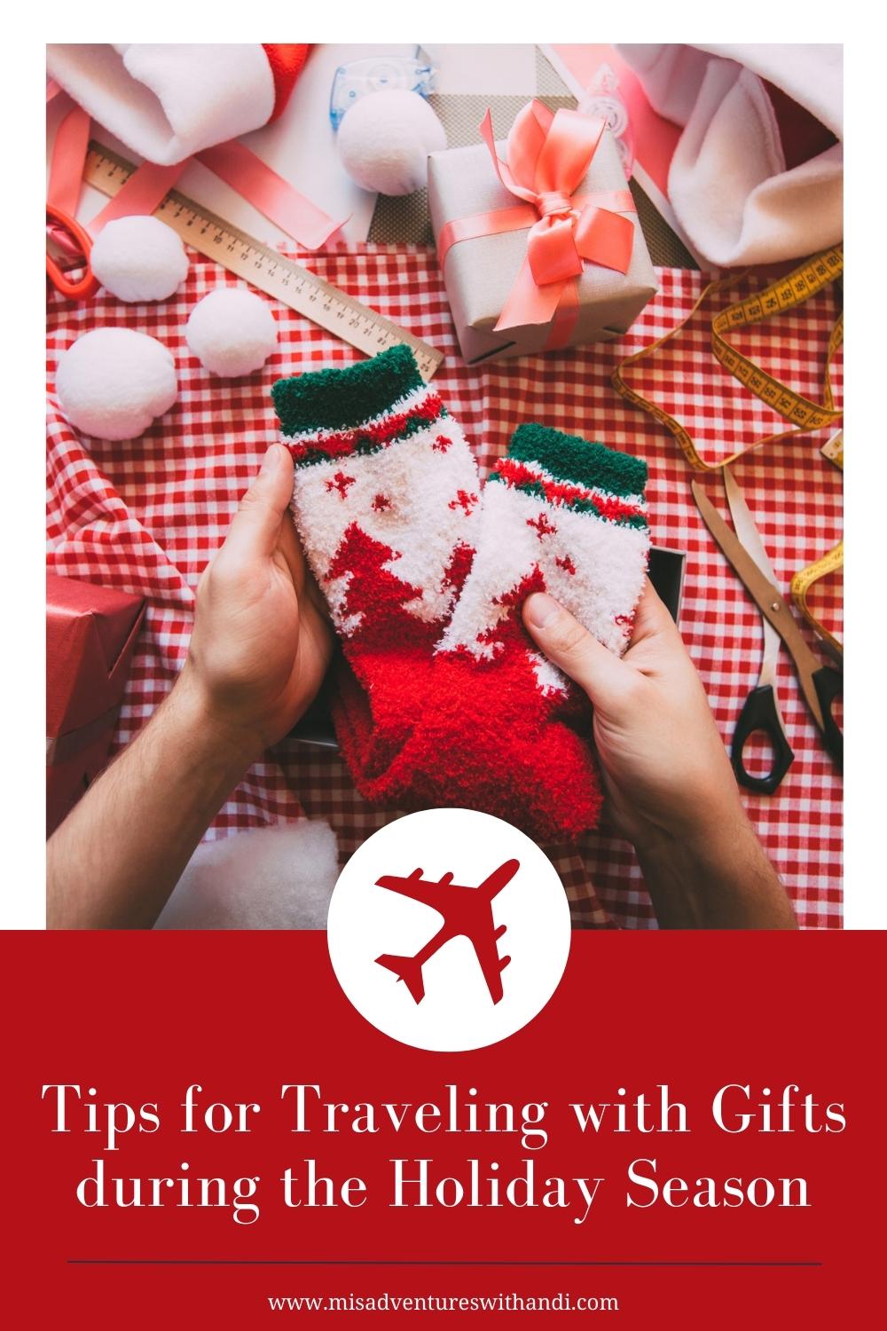 Tips for Traveling with Gifts during the Holiday Season christmas socks on checked table