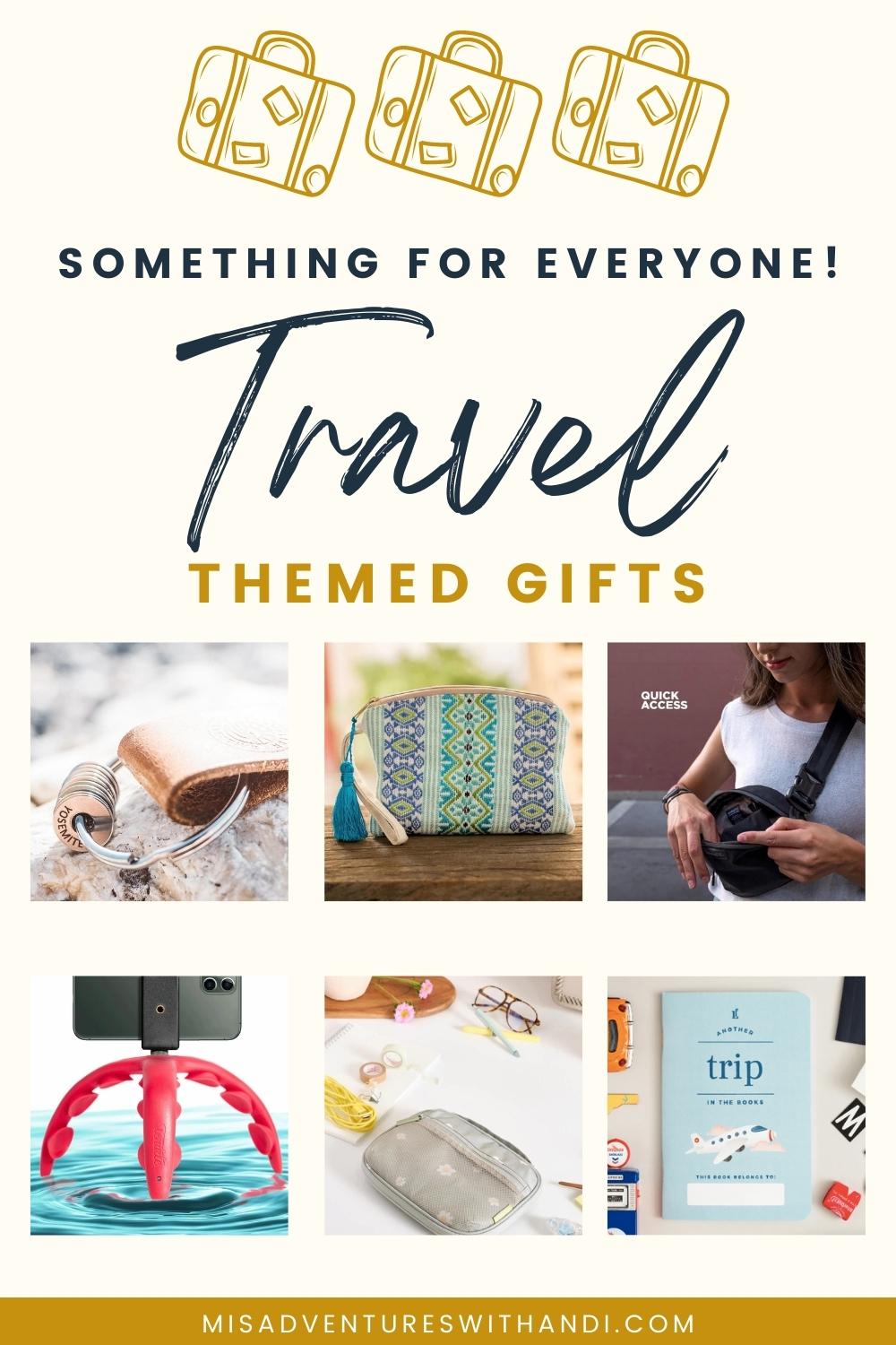 Gifts for the Traveler in Your Life collage of Travel Themed Gifts