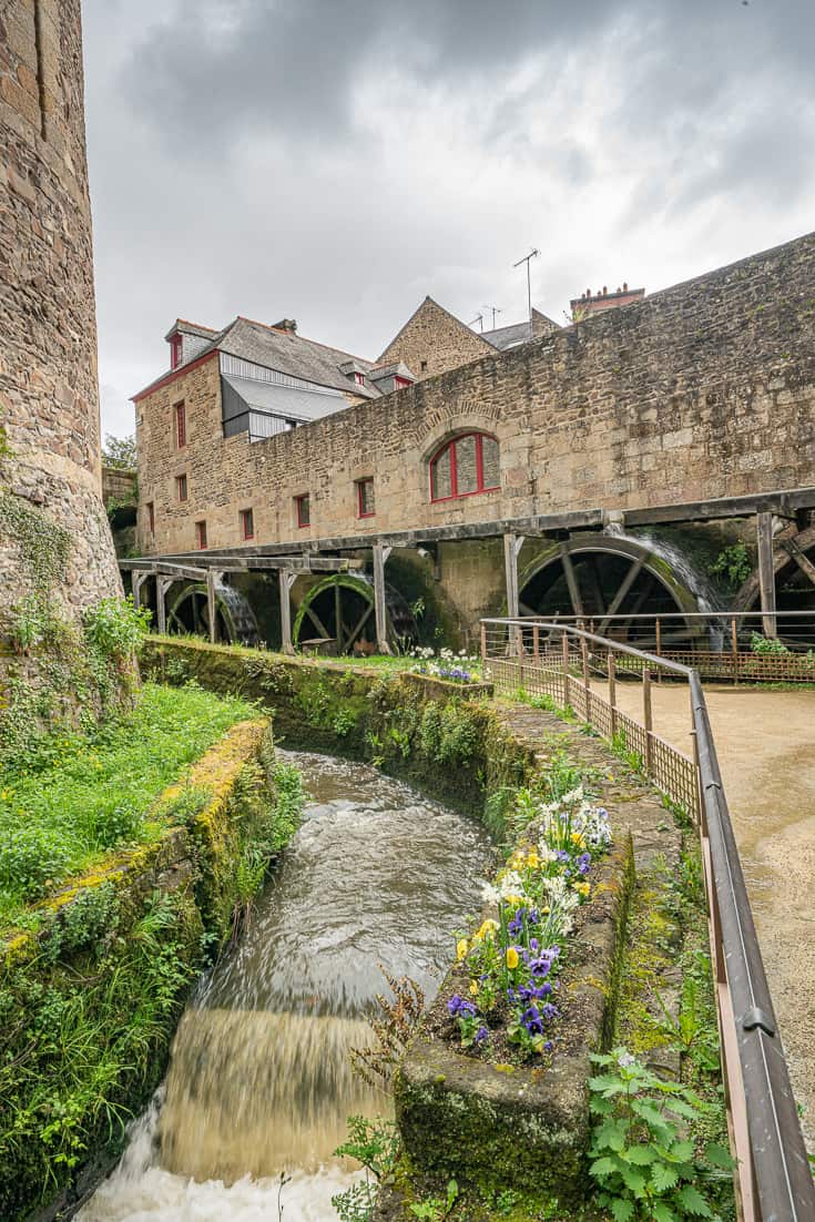 Water running through the mill at the Chateau de Fougeres - Fougeres France