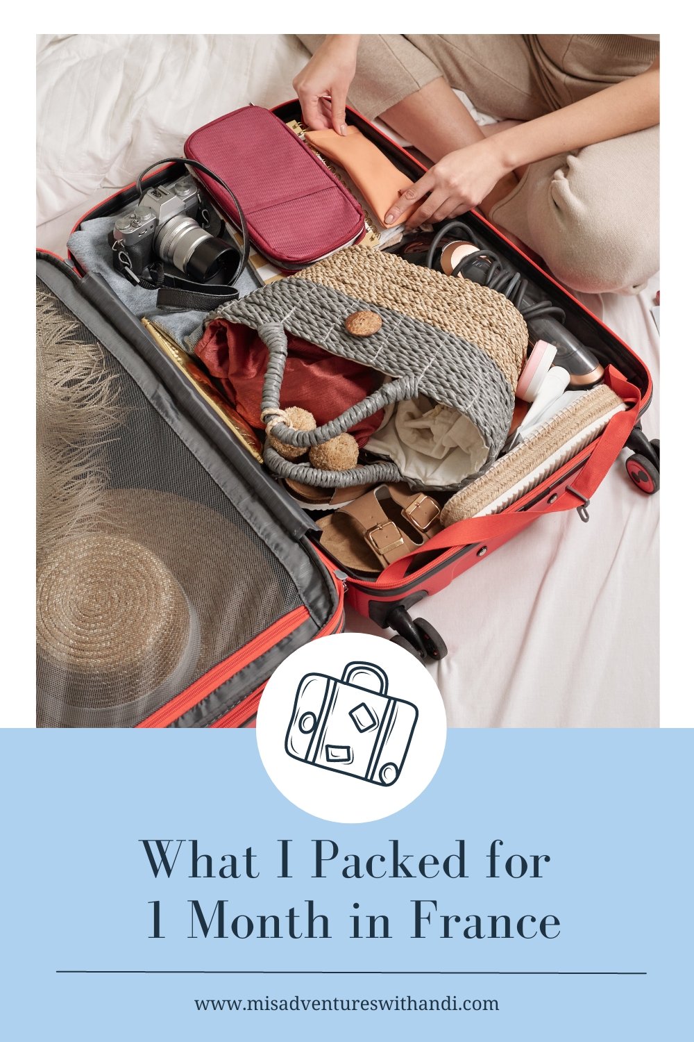 What I Packed for 1 Month in France packed suitcase on bed