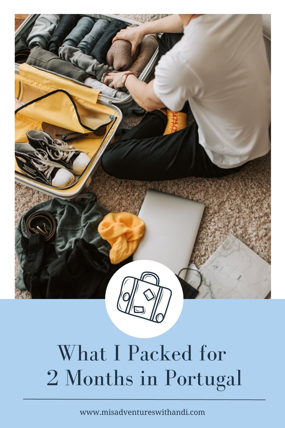 What I Packed for 2 Months in Portugal girl with packed clothes on the floor